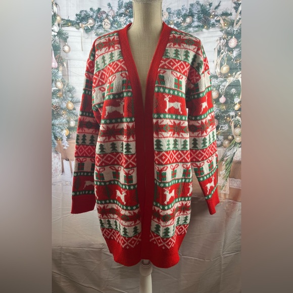 Merry Christmas by Poof Size:L Women Open Front  Holiday Cardigan  Multi Color - Picture 10 of 11